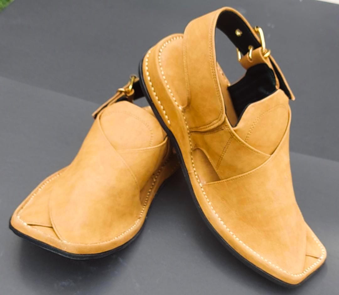 Handmade Light Brown Suede Peshawari Chappal
